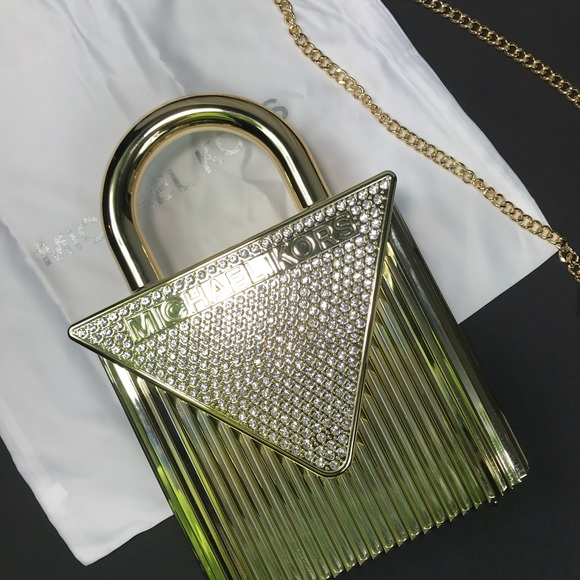 Michael Kors Gold Oversize Lock Clutch Purse - Picture 2 of 8